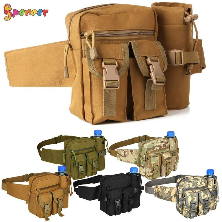 Spencer Unisex Nylon Fanny Pack Waist Bag Utility Belt Bag Waterproof with Water  Bottle Holder for Hiking Camping Fishing ACU 