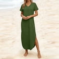 thumbnail image 5 of Meichang Women's Dresses Summer V Neck Short Sleeve Maxi Dress Vacation Beach Sundresses Casual Solid Loose Fit Party Wedding Guest Dress, 5 of 8