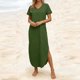 thumbnail image 3 of Vestido Corto para las Mujeres de Verano Color Sólido Cuello en V Vestido de Bolsillo de Manga Corta, Vestido de Verano Casual de las Mujeres para las Salidas de Primavera, 3 of 7