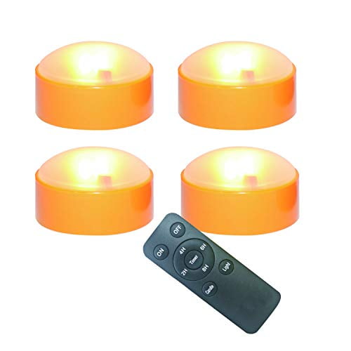4 Pack Halloween LED Pumpkin Lights with Remote and Timers Battery Operated Jack-O-Lantern Lights Bright Flickering Flameless Electric Candles for Halloween Decor Holiday Decorations Orange Color