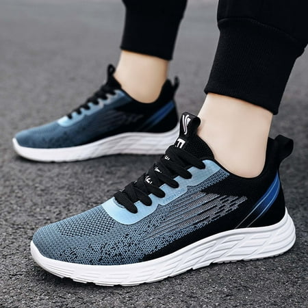 

Yolai Fashion Spring And Summer Men Sports Shoes Flat Soft Bottom Non Slip Mesh Breathable Lace Up Colorblock Casual Style