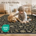 thumbnail image 4 of ODIKA 6'x9' Black Victorian Botanical Floral Vine Washable Area Rug Ornate Traditional English Garden Motif With Intricate Leafy Scrollwork Non-Slip, Easy Care, for Family Room, Living Mater Bedroom, 4 of 7