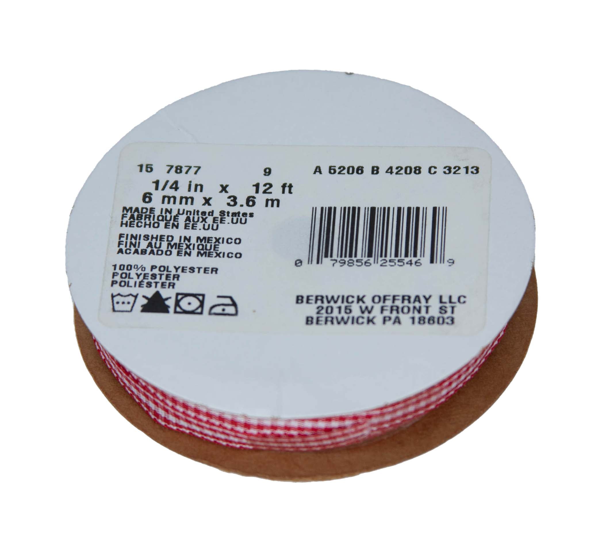 (4 pack) Offray Ribbon, Red and White 1/4 inch Microcheck Woven Ribbon, 12 feet