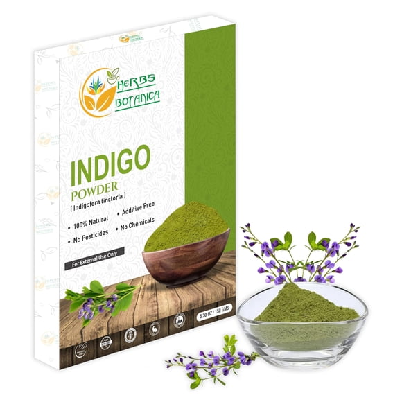 Herbs Botanica Indigo Polvo para cabello - Indigofera Tinctoria ( natural cultivado con henna orgánica) 5.29 oz/5.3 oz Tinte natural para el cabello negro Hierbas y cuerpo de henna natural