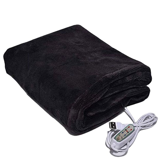Moyic Manta de calefacción USB, cama de 3 velocidades, chal de felpa suave, cálido, Camping, coche, alfombra, ajustes de temporizador, ropa Suministros térmicos Negro