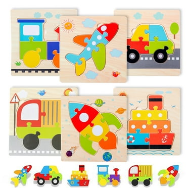 Wooden Toddler Puzzles Gifts Toys for 1 2 3 Years Old Boys Girls, 6 Vehicle Shape Jigsaw Montessori Educational Developmental STEM Kids Toys Gift Baby Learning Travel Toy Age 1-3