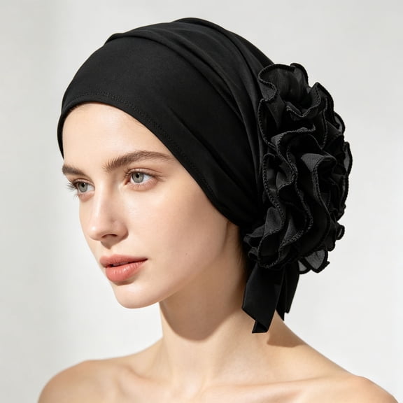 Certgust Hot Sales Head Scarf for Women's Hair Head Wraps for Women Ruffled Turban Soft Stretchy Pre Tied Head Scarf Elegant Decorative Cover Cap for Daily Wear Sleeping