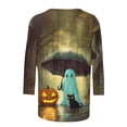 thumbnail image 5 of Shihyeh Women Halloween Jackolantern Print Blouse V Neck 3/4 Sleeve Flare Sleeve Button Front Dressy Casual Top for Adult, 5 of 5