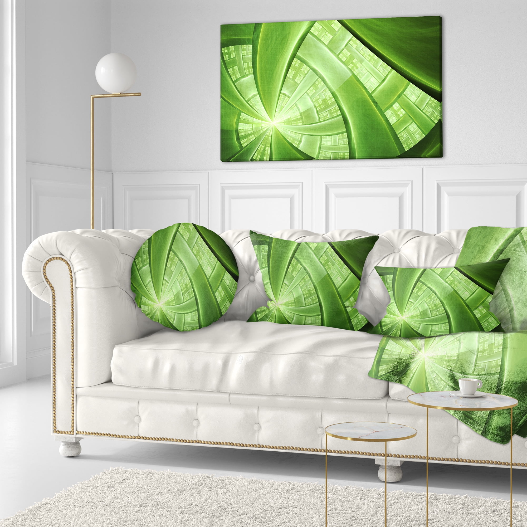 Designart Green Fractal Exotic Plant Stems - Abstract Throw Pillow - 12x20