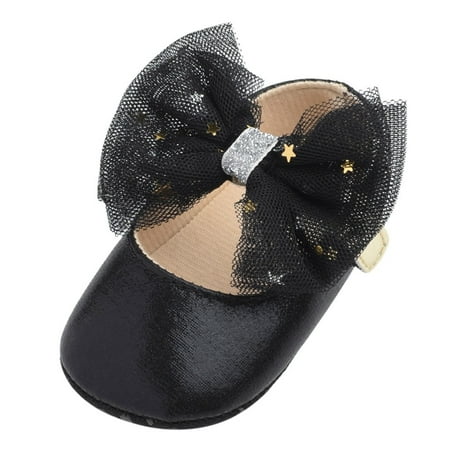 

Yinguo Toddler Kids Baby Girls Boys Sequin Cute Bow FirstWalk Hook&Loop Casual Shoes Black One Size
