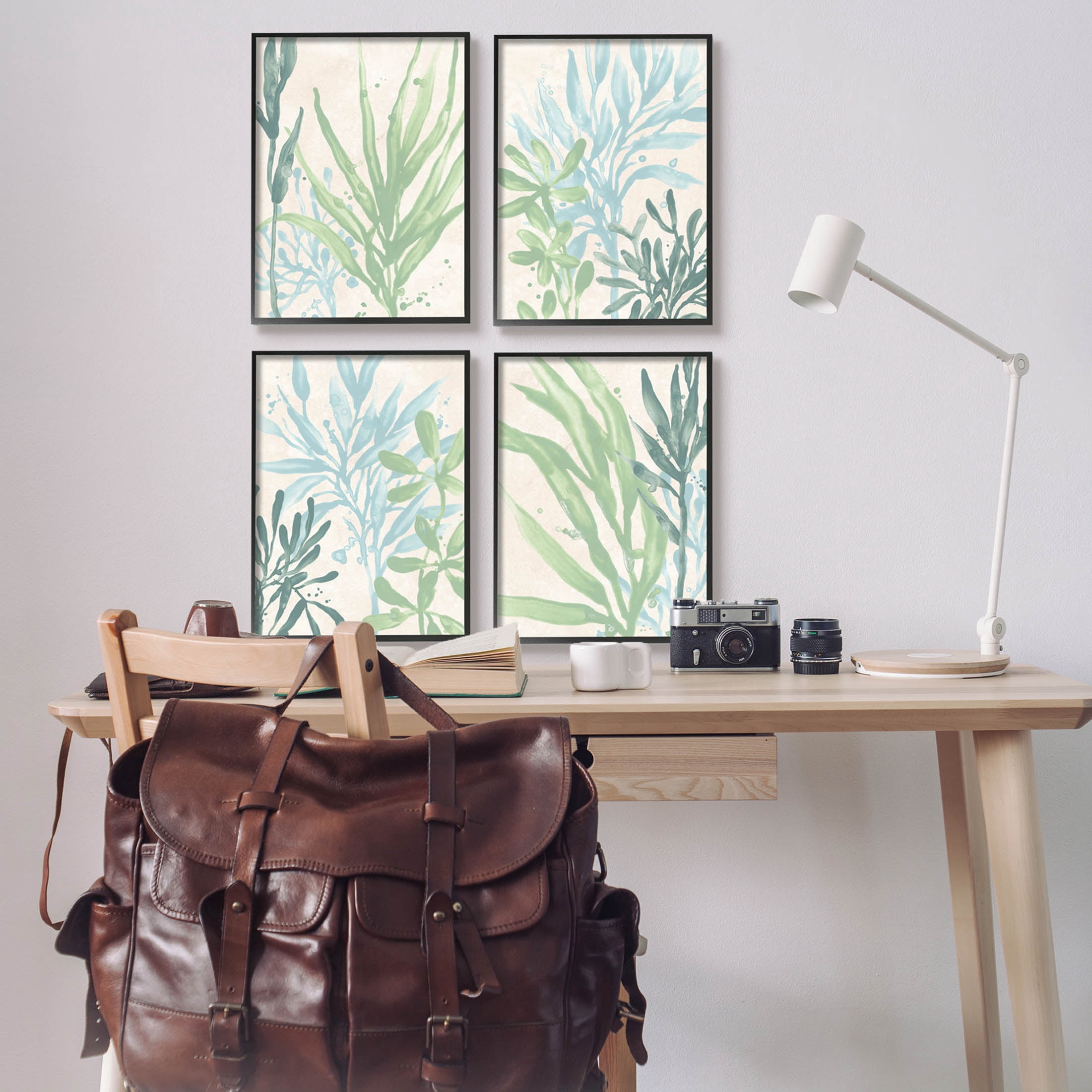 Stupell Industries Layered Plants Botanical Leaves Graphic Art Black Framed Art Print Wall Art, Set of 4, Design by June Erica Vess