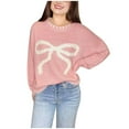 thumbnail image 2 of Cute Sweater Women Bow Print Stripe Color Block Knitted Long Sleeve Crewneck Cozy Sweaters, 2 of 2