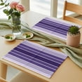 thumbnail image 6 of Purple Ombre Stripe Placemats for Dinning Table Set of 4, Farmhouse Striped Gradient Burlap Kitchen Place Mats Waterproof Cloth Table Mats, Indoor Outdoor Placemats Easy Clean Dinner Decor, 6 of 8