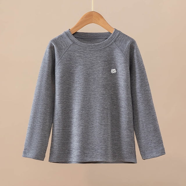 Blusas y camisas de manga larga con cuello redondo para niños, ropa de dormir cálida de invierno de color liso con manga larga y cuello redondo para el hogar, capa base para niñas, top de poliéster