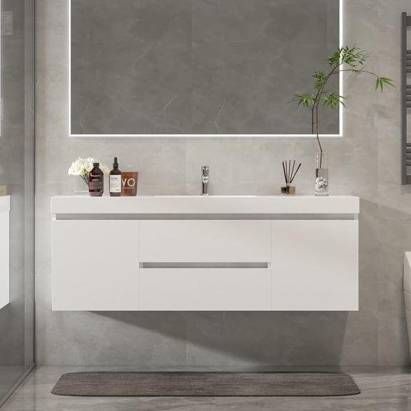 Vanity Art Wall Hung 60 in. Single Sink Bathroom Vanity with Resin Top