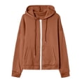 thumbnail image 4 of Zip Up Hoodie for Women Fall Fashion 2026 Long Sleeve Zip Up Lightweight Sweatshirts Loose Fit Casual Workout Plain Hoodie Brown XL, 4 of 7