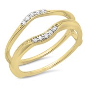 Dazzlingrock Collection 0.10 Carat (ctw) 10K Round Diamond Ladies Wedding Band Guard Double Ring 1/10 CT, Yellow Gold, Size 4.5