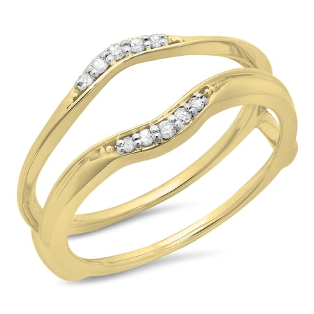 Dazzlingrock Collection 0.10 Carat (ctw) 10K Round Diamond Ladies Wedding Band Guard Double Ring 1/10 CT, Yellow Gold, Size 4.5