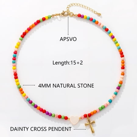 APSVO Love Heart Cross Necklaces for Girls Women Beaded Chain Stuff Catholic Religious Christian Birthday First Communion Graduation Jewelry Gifts Teen Daughter Kids Age 7 8 9 10 11 12 13