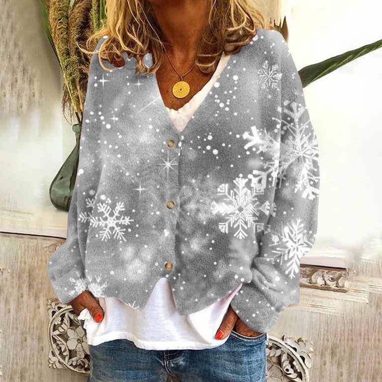 Bcresic Saving,Women's Open Front Cardigan Glitter Printed Button - Main Image