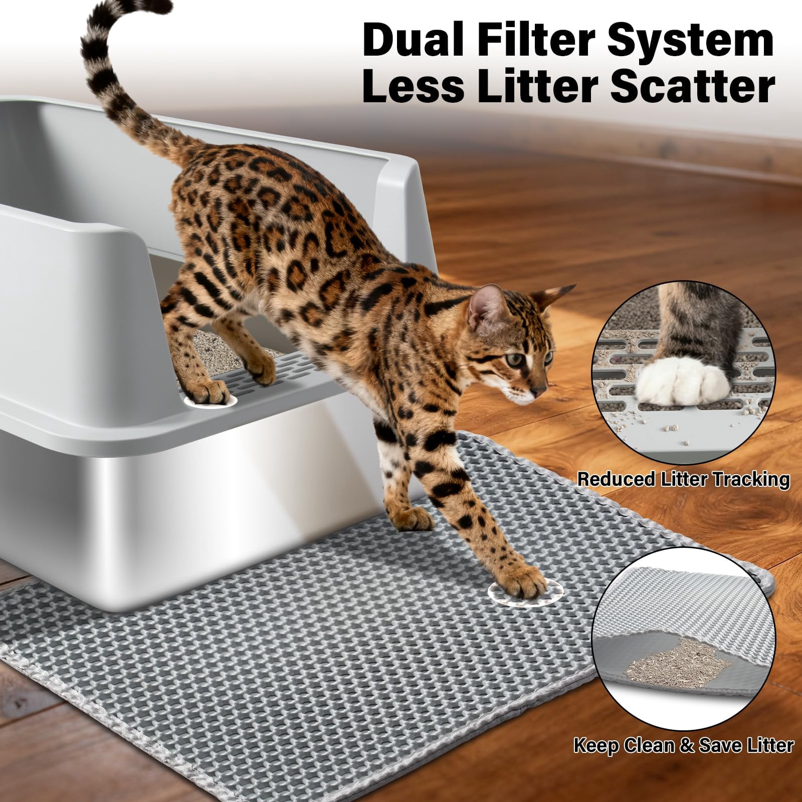 2pack Stainless Steel Litter Box  Xl Extra Large Cat Boxes For Big Cats Metal With Lid High Sides Leak-proof Never Absorbs Odors Easy Cleaning Non-stick Scoop Included