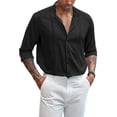 thumbnail image 2 of Frontwalk Mens Tops Hippie Shirts Roll Up Long Sleeve Tunic Shirt Men Regular Fit Blouse Button Down Black M, 2 of 7