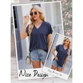 thumbnail image 7 of Hibeli Women V Neck Short Sleeve Solid Color Casual Pullover Top, 7 of 7