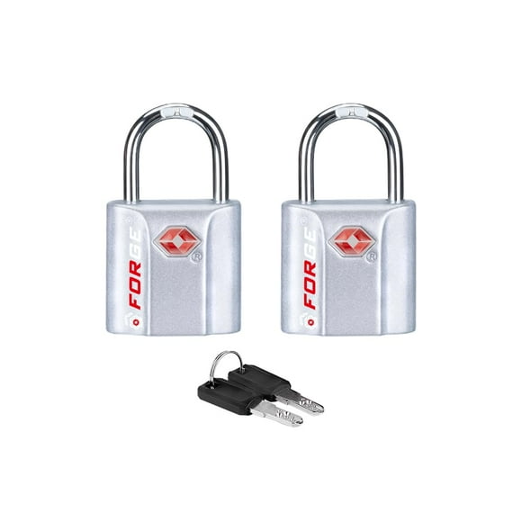 Forge 1''x1'' Small Size TSA Approved Luggage Locks: Key Locks for Travel. Ultra Secure Dimple Key Travel Locks Alloy Body Luggage Locks. Silver 2-Pack.