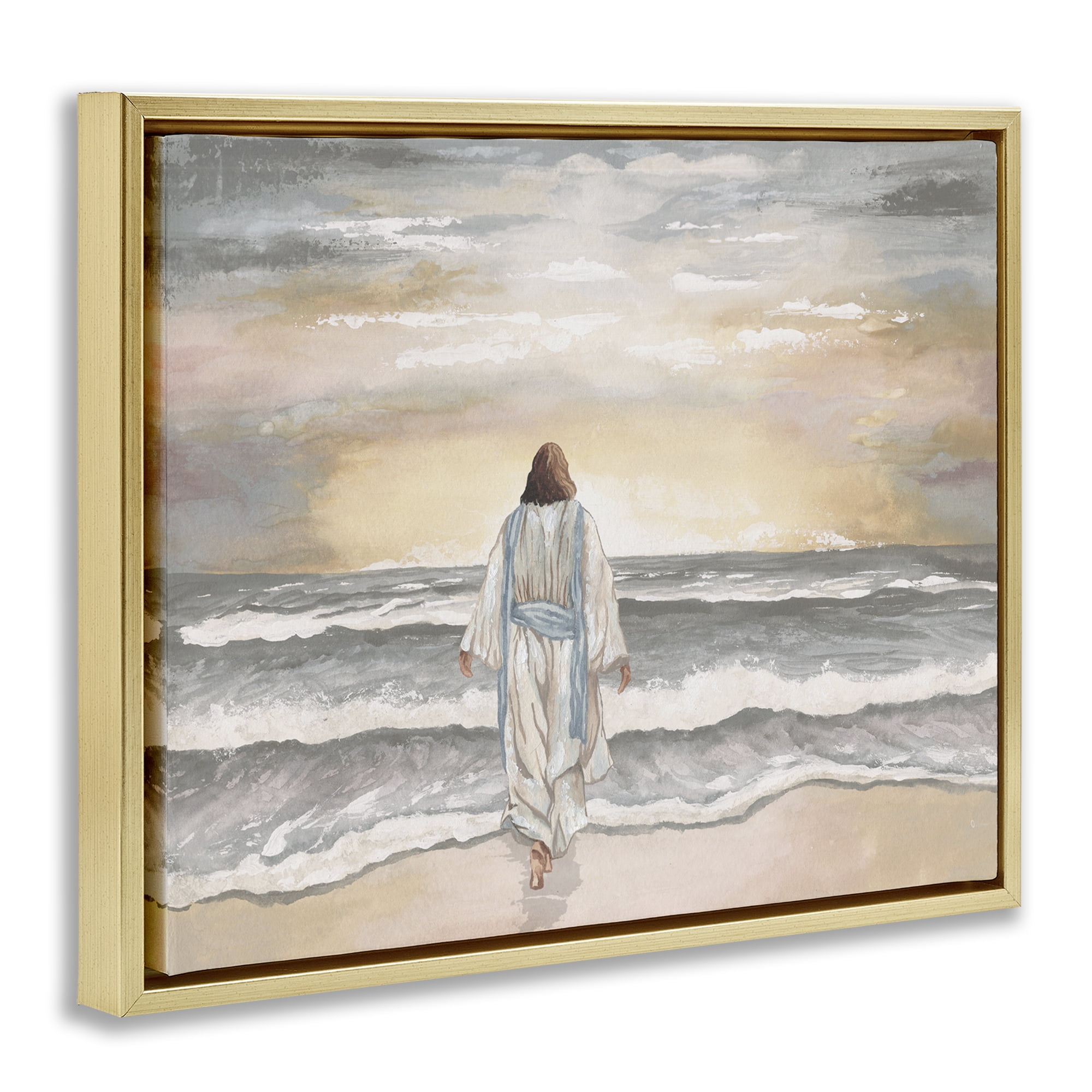 Stupell Industries Jesus Walks The Shore Gold Framed Floater Canvas Wall Art, design by Elizabeth Medley