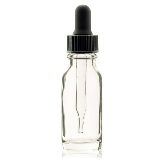 1/2 oz (15ml) CLEAR Boston Round Glass Bottle - w/Glass Dropper - pack of 6