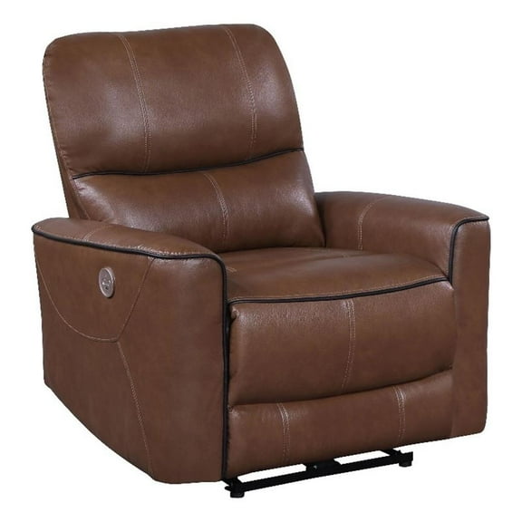 Pemberly Row Modern Faux Leather Power Recliner Chair Saddle Brown