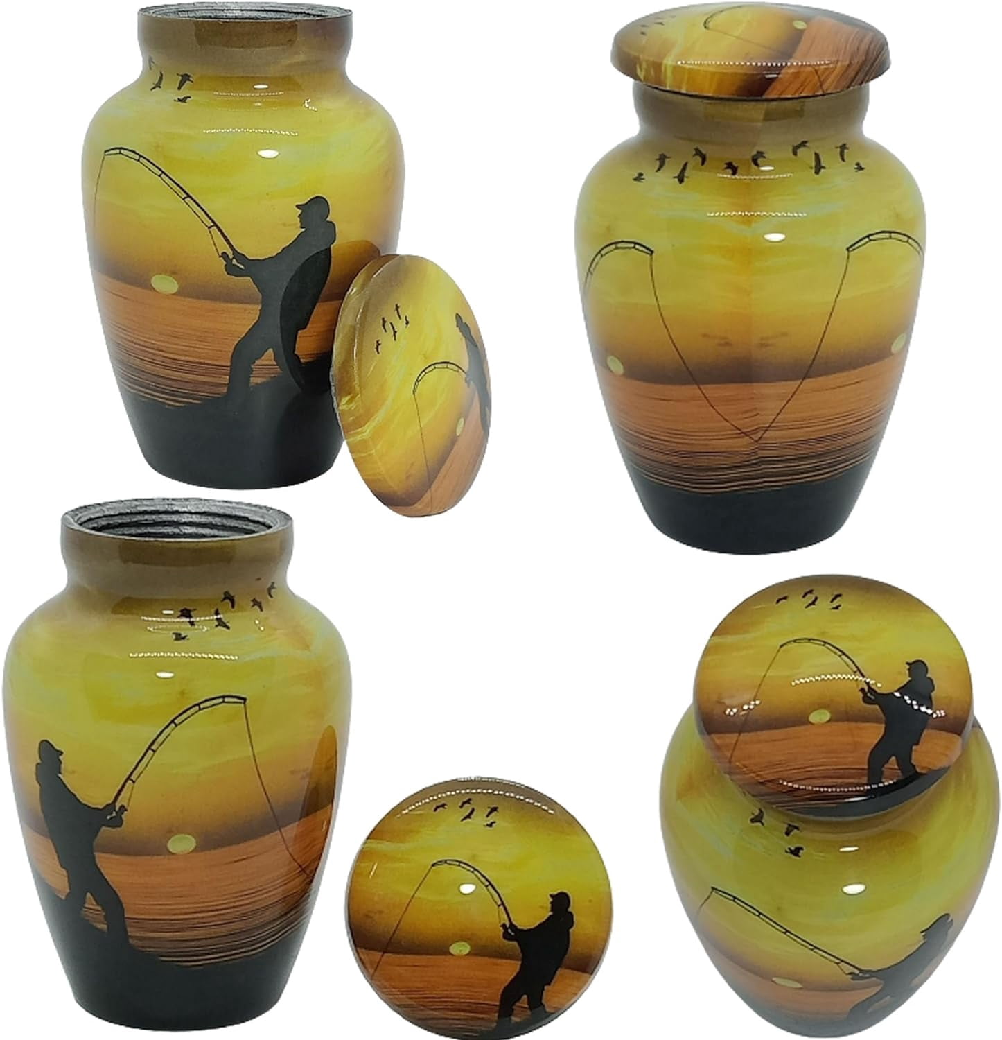 UR Keepsake Urn Set of 4- Decorative Fishing Catching Cremation Urn for Human Ashes with Velvet Box & 4 Velvet Bag-Mini Keepsake Urn - Affordable Keepsake Urn (3 cu.in x 4pcs) (1)