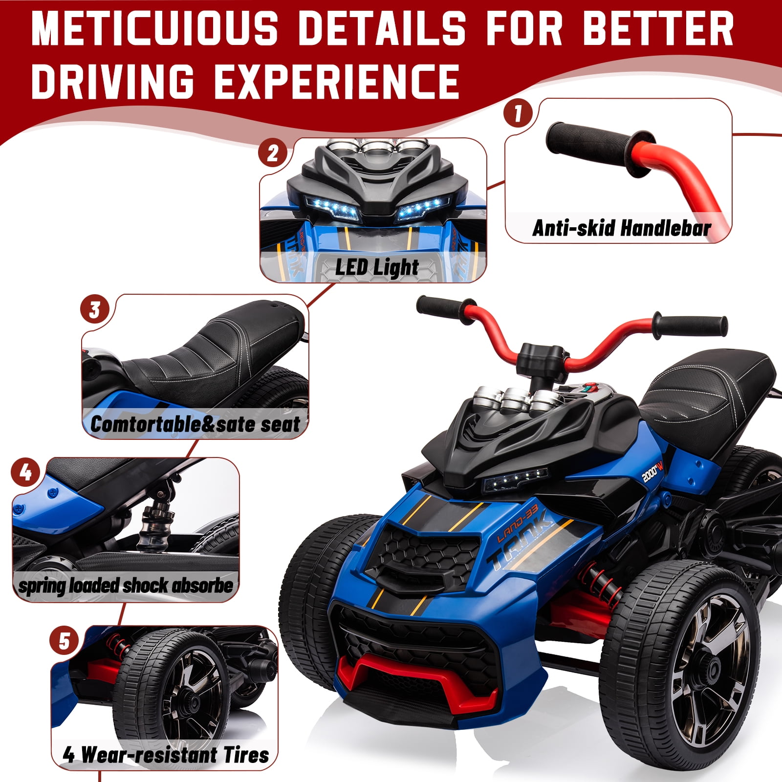 Accreate 12V 3 Wheeler Ride On ATV Electric Motorcycle, Battery Powered Electric Vehicle for Kids Gift