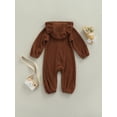 thumbnail image 4 of Qiylii Baby Knit Ribbed Bodysuit,Solid Color Long Sleeve Hooded Romper with Ears, 4 of 8