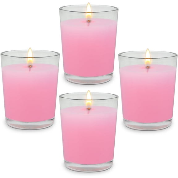 NeoMart - 4 Packs Unscented Pink Votive Candles in Glass, 2 Inch Natural Soy Wax Scentless Candles for Valentine's Day Wedding Party Home Holiday Relaxation Spa, 12-15 Hour Burning Time