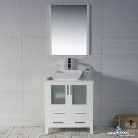 Sydney 30" w/ Vessel Sink and Mirror (Glossy White)