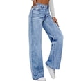 thumbnail image 5 of Wutalume High Waisted Jeans for Women Vintage Washed Straight Leg, Versatile Denim Pants for Casual Chic & Everyday Outfits,Blue L, 5 of 7