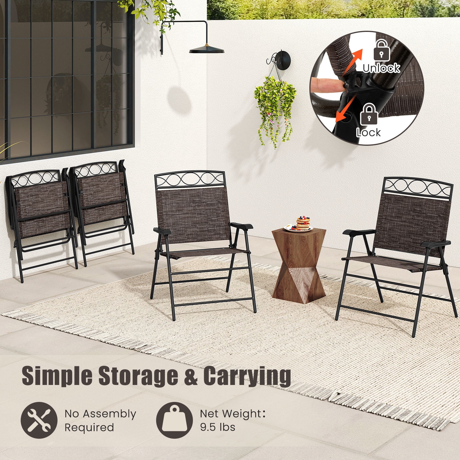 Gymax 4 Pack Patio Folding Chairs Outdoor Dining Chairs w/ Backrests & Armrests