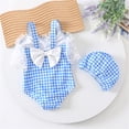 thumbnail image 6 of HAYIMI Child Summer Toddler Kids Baby Girls Swimsuit Plaid Pattern With Embroidery And Lace Trim Swimwear Bathing Suit Breathable Beach Swim Wear, 6 of 8
