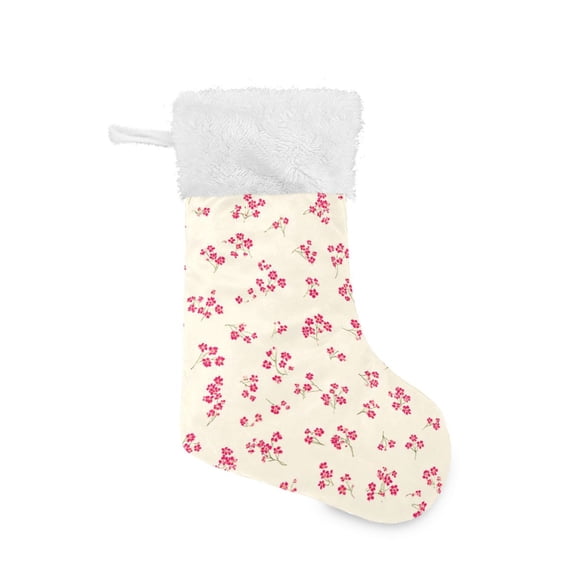 Christmas Stocking with Hanging Loop for Family Holiday Ornament Tiny Red Floral Pattern