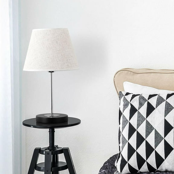 2-piece bedroom bedside table lamp with metal base linen lampshade table lamp