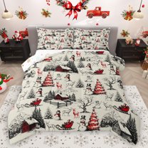 Homewish Merry Christmas Full Size Comforter Sets,Cute Snowman Wild Reindeer Bedding Comforter Set,Country Farmhouse Lodge Bedding Sets For Boys Kids,Ultra Soft Home Decor Reversible,3pcs