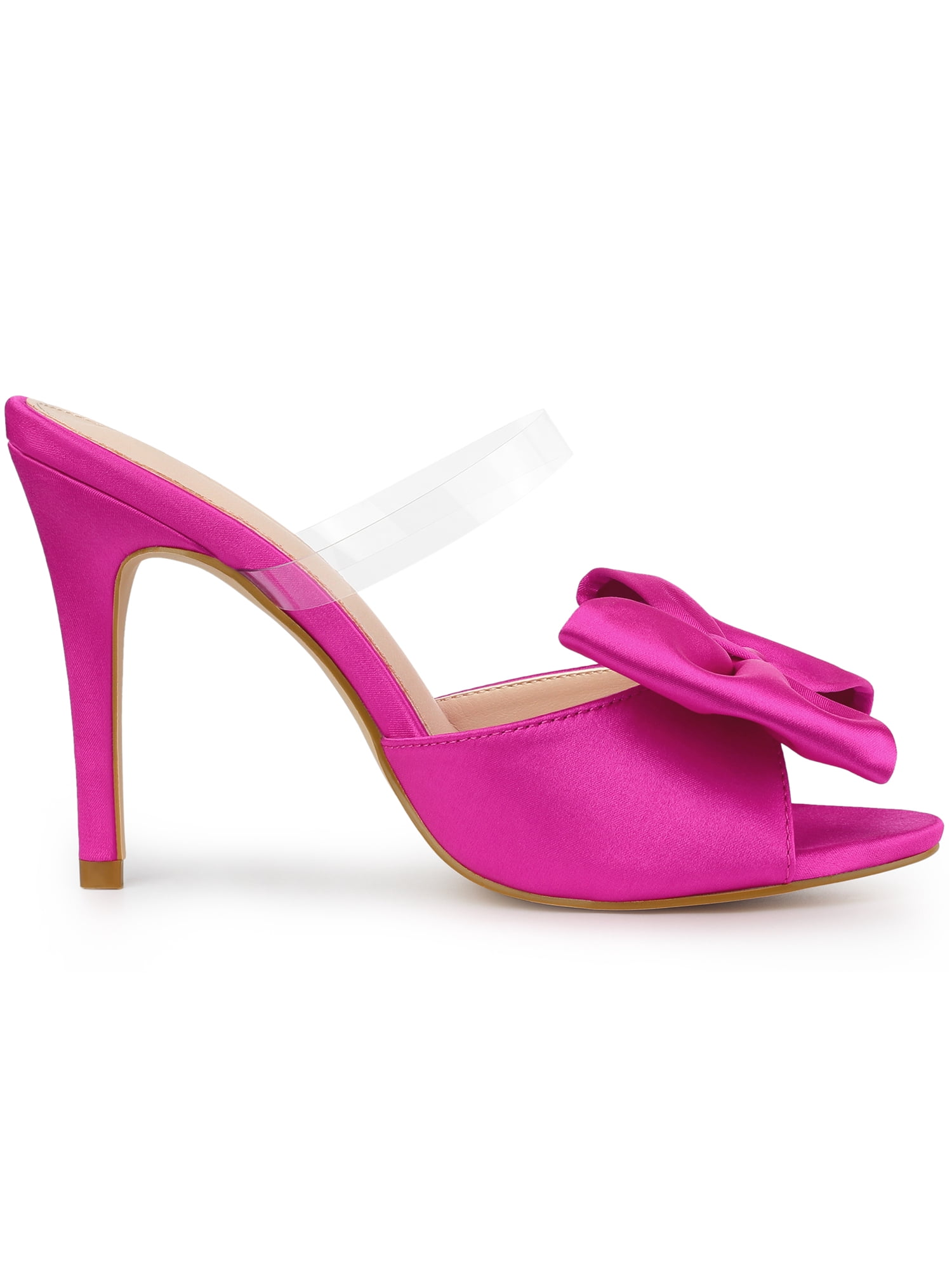 DARING DIVA Women's Bow Sandal Stiletto Heels Mules Black Heel Sandals Hot Pink 6