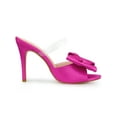 thumbnail image 3 of BLISSFUL STEP Women's Clear Strap Bow Stiletto Heels Mules Slide Sandals Hot Pink 6, 3 of 8