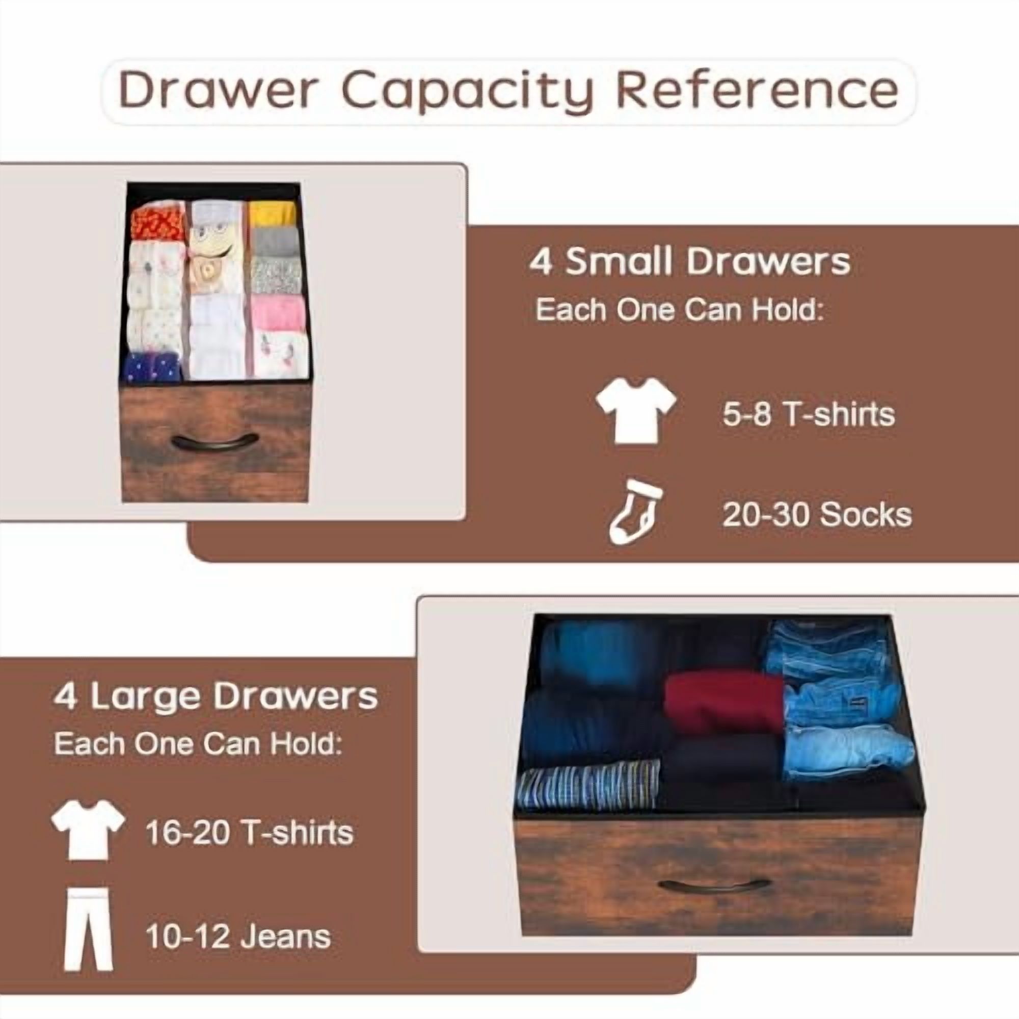 ACCVER Dresser for Bedroom 8 Storage Drawer, Fabric Closet Chests Organizer Tower with Wooden Top Metal Frame for Living Room Hallway Entryway