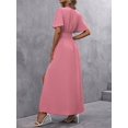 thumbnail image 2 of Dusty Pink V-Neck Butterfly Sleeve High Slit Maxi Dress For Women, 2 of 8