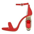 thumbnail image 2 of FSJ Women Elegant Pearls Open Toe Rhinestone Platform Sandals Ankle Buckle Strap Crystal Block Chunky Heels Wedding Party Shoes Size 15 Red, 2 of 5