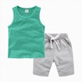 thumbnail image 2 of KPOPLK Toddler Boys 2-Piece Tank Top Shorts Set Summer Casual Outfits Sleeveless Solid Color Design 12 18 24M 3T 4T 5T Size 3-4 Years,Green, 2 of 4