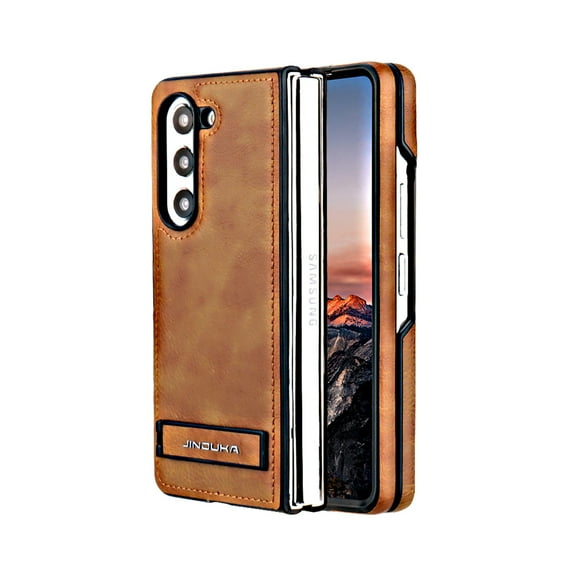 Allytechgroup for Samsung Galaxy Z Fold 3 Case, Premium PU Leather TPU Phone Case for Samsung Galaxy Z Fold 3 with Invisible Kickstand Shockproof Classic Cover for Women Men, Brown
