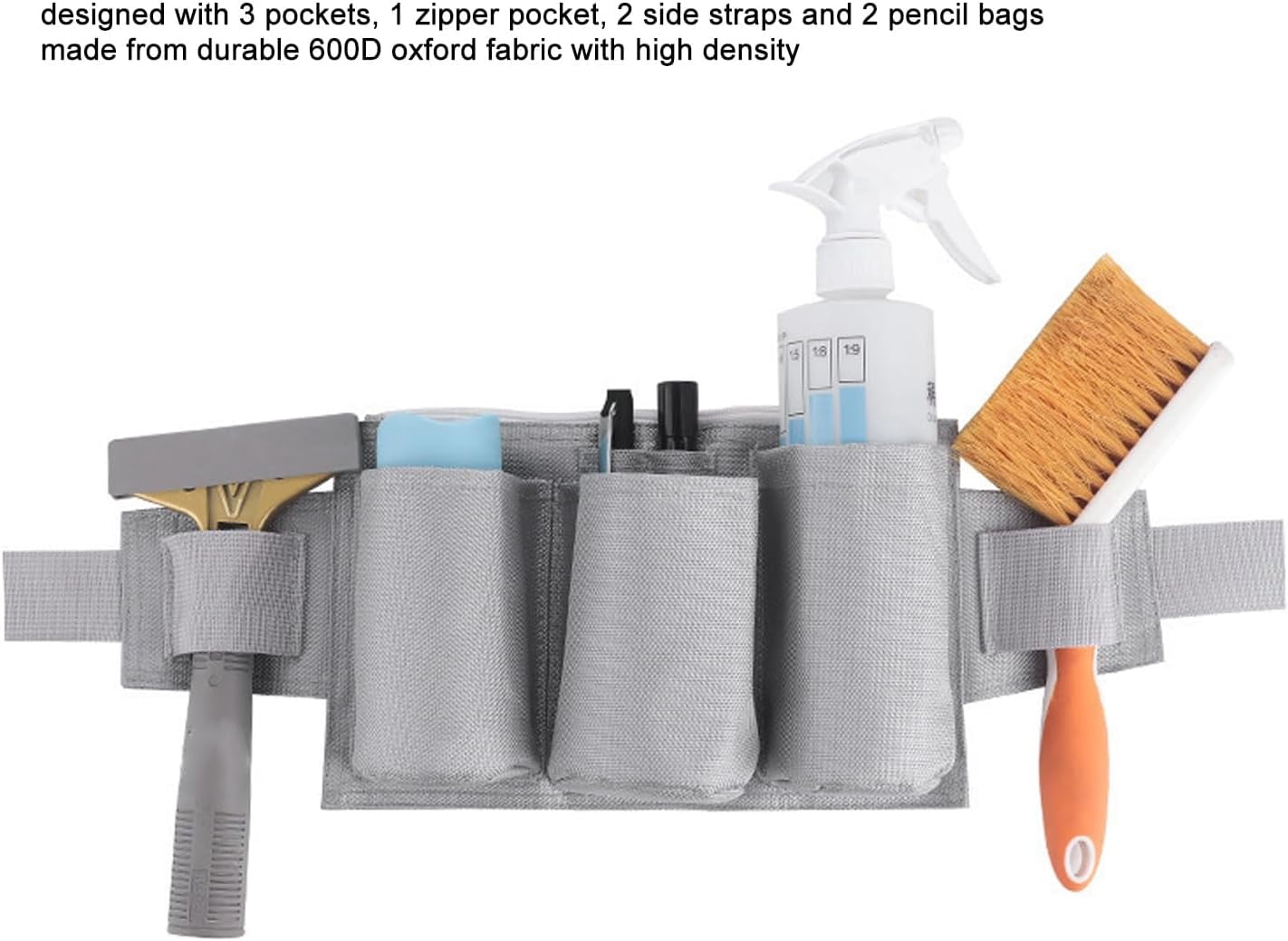 ABPETE Garden Tool Belt, 6 Pockets 2 Straps Waterproof Oxford Fabric Adjustable Gardening Tool Pouch for Family Camping Outdoor,Gardening Tool Waist Bag Belt (grey)